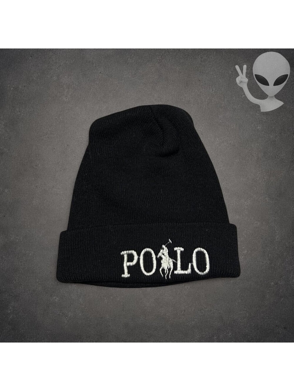 Polo Ralph Lauren Scripted Pony Knit Beanie Black Embroidered Logo Hat